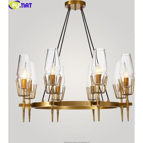 FUMAT Modern Creative Design Copper Light Body K9 Crystal Stainess Steel LED Pendant Lighting Luxury Lustres Novelty Heads Lamp