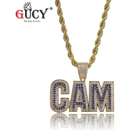 GUCY Iced Out Bubble Letters CAM Necklace & Pendant Mens Hip Hop Gold Silver Color Pendants With Tennis Chain CZ Jewelry Gifts