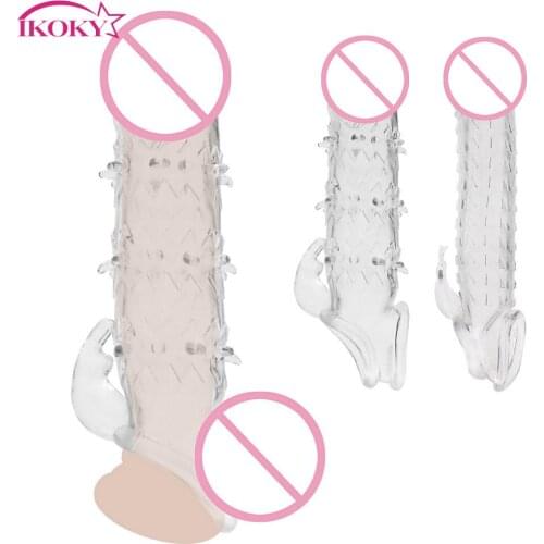 IKOKY Reusable Penis Ring Enlargement Erotic Delayed Ejaculation Sex Toys For Men Chastity Cock Sleeve