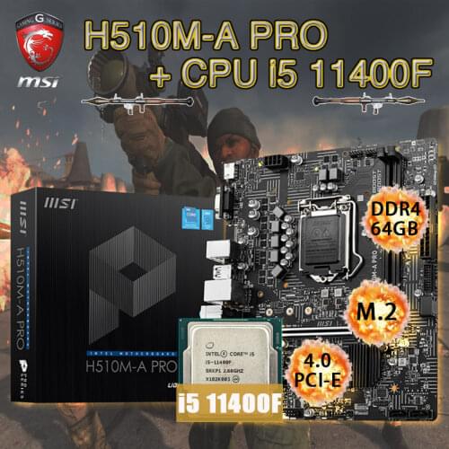 LGA 1200 MSI H510M-A PRO Motherboard + CPU Intel Core i5 11400F Set DDR4 64Gb 3200MHz M.2 PCI-E 4.0 placa-mãe VGA Desktop H510