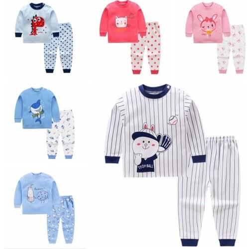 Baby Girls Cartoon Print Outfits Set Boys Sleepwear Long Sleeve Blouse Tops+Pants Kids Pajamas
