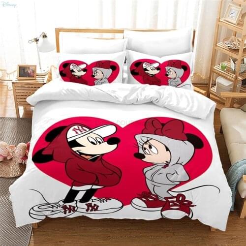 Mickey Mouse Minnie Mouse Couples Pattern Duvet Cover Set with Pillowcase Cartoon Disney 3D Bedding Sets 2/3pcs Bed Linen Sets