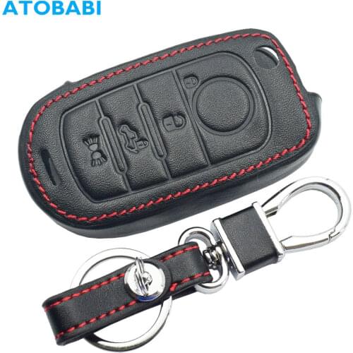 Leather Car Key Case For Fiat 500X Toro Nuovo Grazie 4 Buttons Folding Remote Fob Cover Keychain Protector Bag Auto Accessories