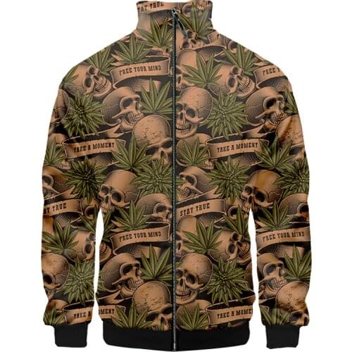 EU Size Stand-up Collar Jackets Skull Weed Horror Pattern 3d Print Gothic Casual Cool Fall Winter Streetwear Zipper Jacket Coats