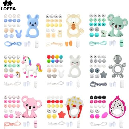 LOFCA DIY Baby Silicone Teether Koala Baby Teething Necklace Toy Cartoon Pacifier chain Clip Food Grade Silicone Beads