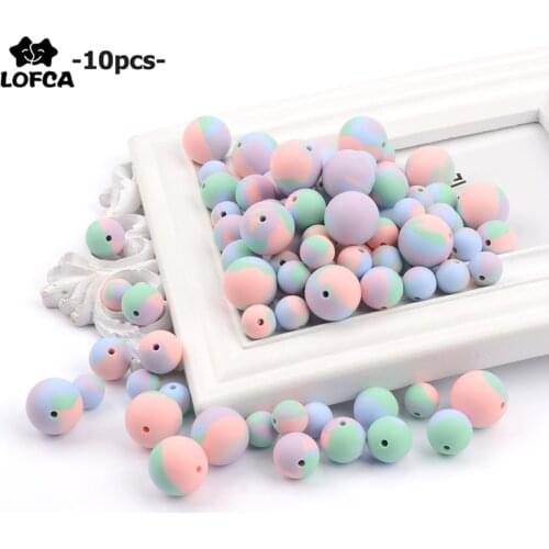 LOFCA Tie-dye 10pcs/lot Silicone Beads Teething Necklace Baby Teether Toy Silicone BPA Free Teething Beads Charms Newborn Nursin