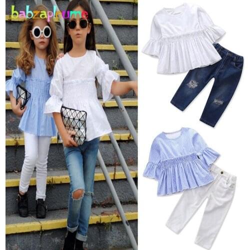Spring Summer Baby Girls Boutique Outfits Fashion Toddler Clothes Stripe T-shirt+Pants Kids Wear Children Clothing Sets BC1399