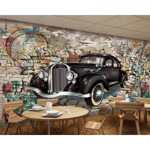 Beibehang Custom Wallpaper Papel de parede 3D Photo murals Vintage Car Walking Stereo Restaurant Bar Mural Background wall paper