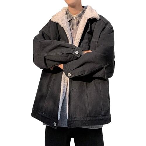 Autumn Winter Mens Lamnswool Lining Loose Coat Warm Turn-down Collar Casual Outwear Parkas L2