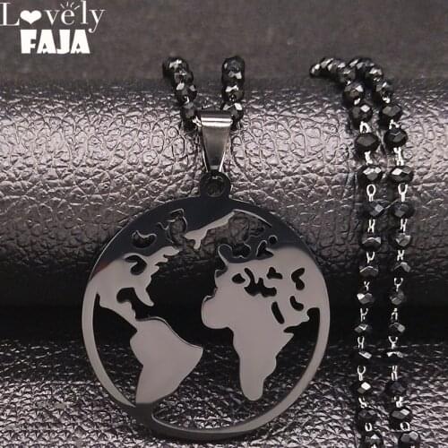 2021 Earth Map Stainless Steel Necklace for Men Black Color Necklaces & Pendants Jewerly acero inoxidable joyeria mujer N19757