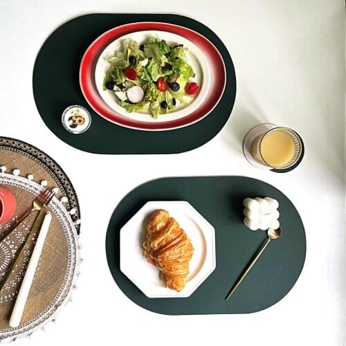 Tableware Pad PU Leather Placemat Coaster Set Oil Water Heat Insulation Non-Slip Plate Mat Home Table Mat for Dining Table