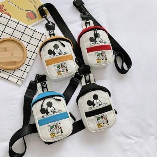 Disney 2 Fashion Mickey Mouse Chest Bag Plush Pendant Canvas Unisex Single Shoulder Messenger Portable Mobile Phone Storage Bag