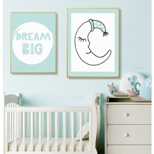 Moon Cloud Simple Quotes Poster Dream Big Minimalist Canvas Paintings In The Bedroom Mint Green Nursery Wall Art Baby Room Decor