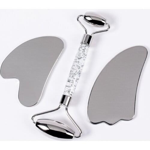 Stainless Steel Facial Roller Gua Sha Tool Set Face Massager Anti Wrinkle Cellulite Skin Detox Lift Slimming Beauty Health Care