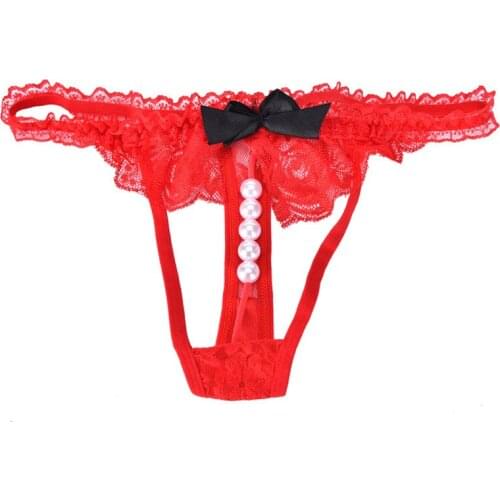 Sexy Lace Women Girls Cute Bowknot Low Waist Pearl Thongs Briefs toy Erotic Hips For Adult Games