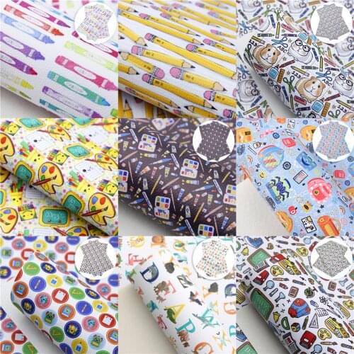 20*33cm Back to School Series Lychee Printed Faux Leather Fabric for Bows Synthetic Leather DIY Handmade Earrings,1Yc9968