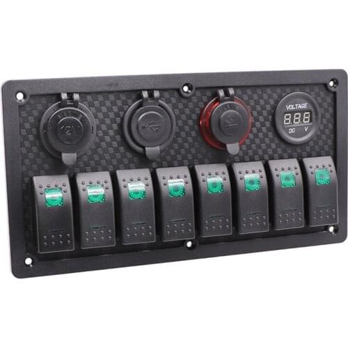 Waterproof Switch Panel With Fuse 4.2A Dual USB Slot Socket 8 Gang Toggle Switch Panel For Car SUV Marine RV Truck Camper Boat