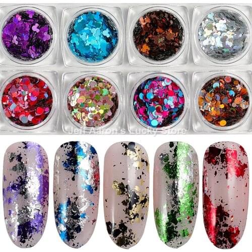 High quality 12 colors holographic nail glitter powder sequins for nail art decorations manicure nails accessoires