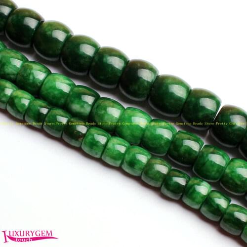 High Quality 6x8mm-12x14mm Smooth Natural Green Jades Stone Drum Shape Gems Loose Beads Strand 15" DIY Jewellery Making wj354