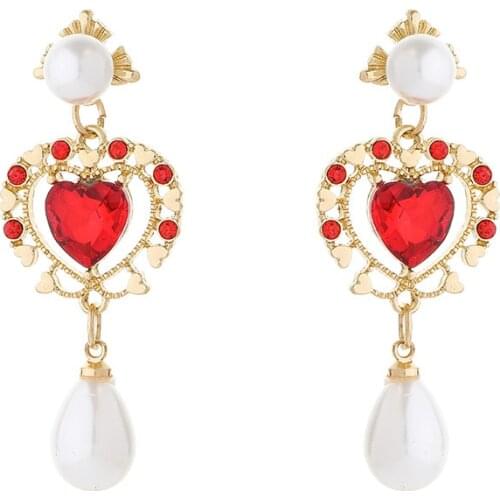 10 pair / lot fashion jewelry accessories metal pearl red heart aesthetic earrings