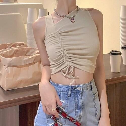 Summer Women Fashion Bandage Irregular Collar Streetwear New Outfits Pure Camis 2021 Women Srxy Sleeveless Ruched All-Match Tops