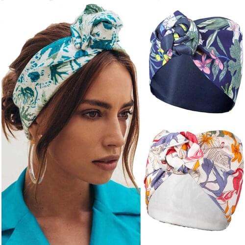 Women Vintage Printing Headband Turban Bandana Wire Wide Hair Band Girls Knotted Adjustable Multi Use Headdress Hair Accessories