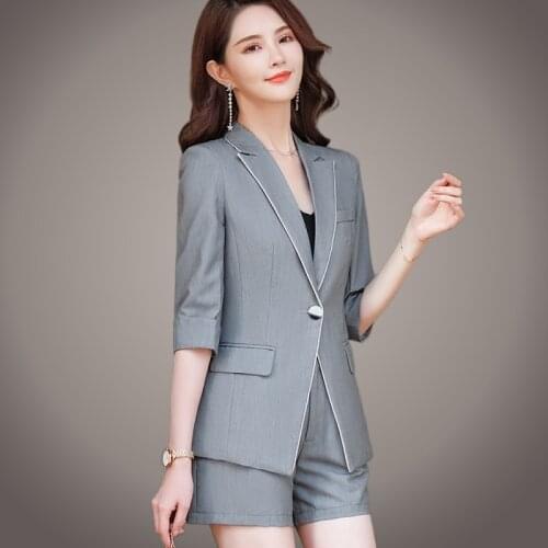 High Quality Fabric Half Sleeve Women Business Suits Formal OL Styles Blazers with Shorts and Jackets Coat Professional Blazers