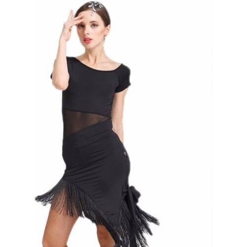 Sexy black tassel tango salsa dancewear latin dance dress fringe women tassel latin dance costume for women