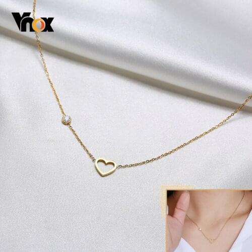 Vnox Chic Heart Love Charm Choker Necklaces for Women, Gold Tone Stainless Steel Metal Link Chains, Dainty Gifts for her