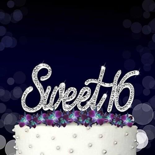 Gold silver Rhinestones Sweet 16 Cake Topper boy girl 16th Birthday Party Anniversary Decoration favor Supplies