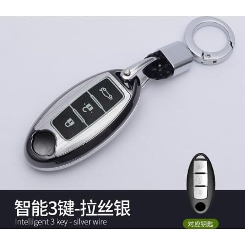1x Fashion Aluminum Alloy Key Shell + Alloy Key Chain Rings Car Protective Case Cover Auto Skin Shell For NISSAN Smart 3-Key