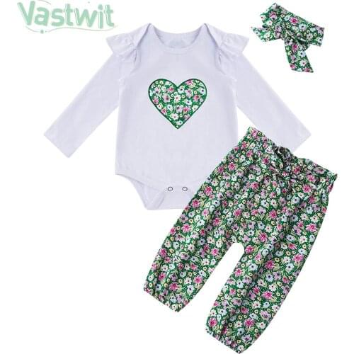 3pcs Infant Baby Girls Cute Clothes Sets Autumn Warm Elastic Floral Harem Pants Heart Print Bodysuit Newborn Girls Clothing Sets