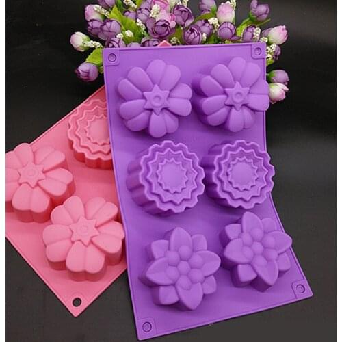 6Cavity Flower Silicone Cake Mold Handmade Bread Mold DIY Cake Mooncake Jelly Pudding Mould Soap Making Fondant Cake Baking Tool