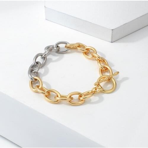 AENSOA Punk Thick Chain Gold Silver Color Bracelets Women Fashion Hip Hop Exaggerated Big Chunky Bracelet Simple Party Jeweley