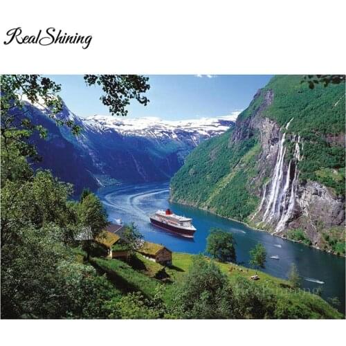 DIY 5D Diamond Embroidery Norway Fjord Natural Scenery Full Round square embroidery Diamond painting cross stitch FS6166
