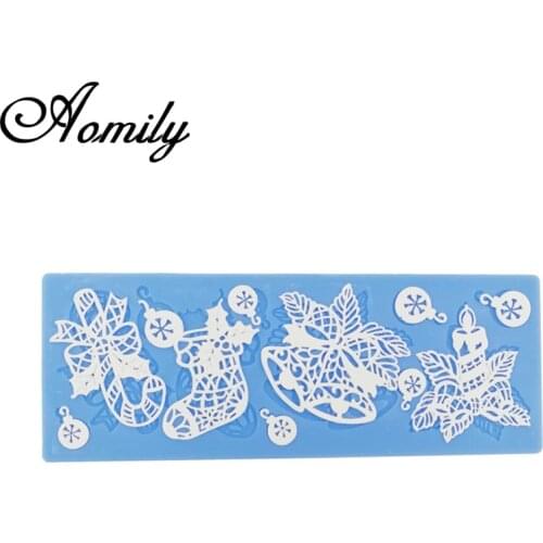 Aomily Christmas Socks Bells Cake Silicone Mold Christmas Decorating Fondant Mousse Sugar Craft Icing Mat Pastry Chocolate Mold