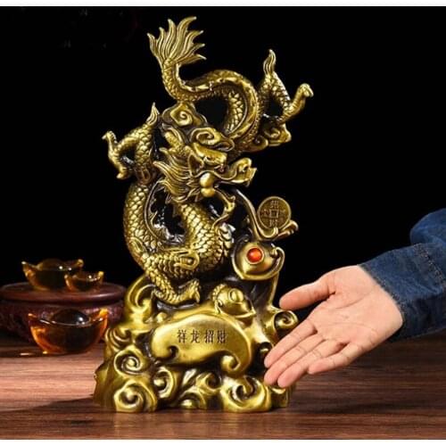 Large Asia Home store COMPANY exorcise evil spirit talisman bring wealth money good luck Royal Dragon copper FENG SHUI statue