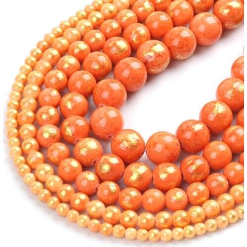 Natural Stone Beads Orange Plated Gold Jades Beads For Jewelry Making DIY Bracelet Earrings Accessories 15'' 4/6/8/10/12mm