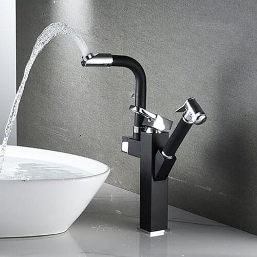 Bathroom Black Lavatory Faucet hot and cold Bathroom Crane Brass sink mixer Pull Out Faucet Single Handle