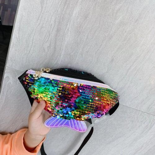 2019 New Kids Girls Fashion Sequin Waist Bag Glitter Mermaid Single Shoulder Chest Bag Mobile Coin Purse
