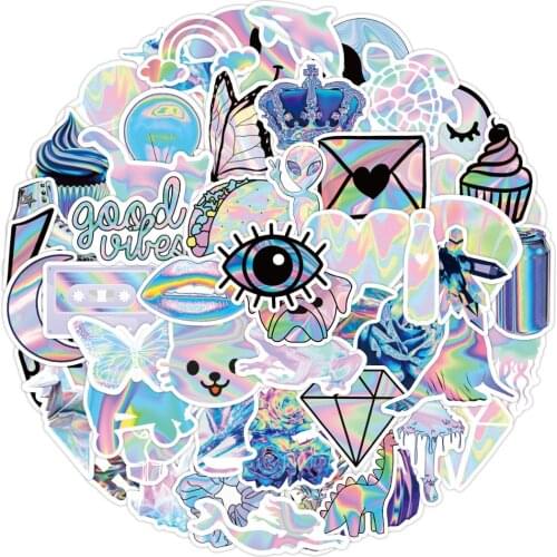 50/100Pcs Holographic laser girl Graffiti Waterproof Skateboard Travel Suitcase Phone Laptop Luggage Stickers Cute Kids Toys