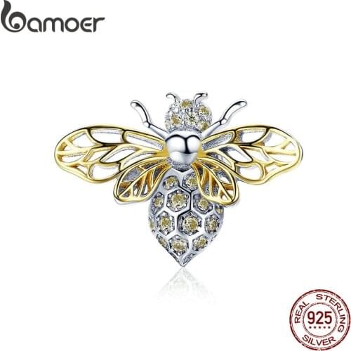 BAMOER Hot Sale Authentic 925 Sterling Silver Crystal Bee Beads Charms fit for Original Charms Women Luxury DIY Jewelry BSC067