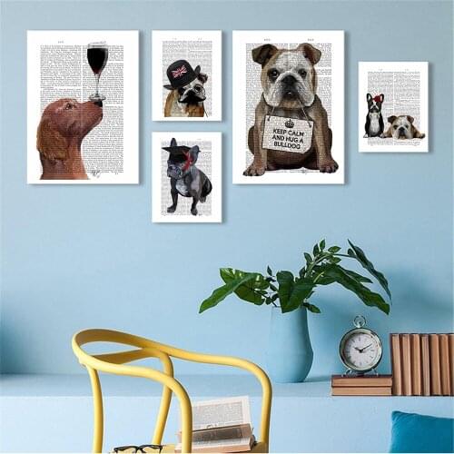 Canvas Painting Girl Room Home Decor Paper Dog Cute Animal Retro Posters and Prints Living Room Wall Hanging Artist Painting