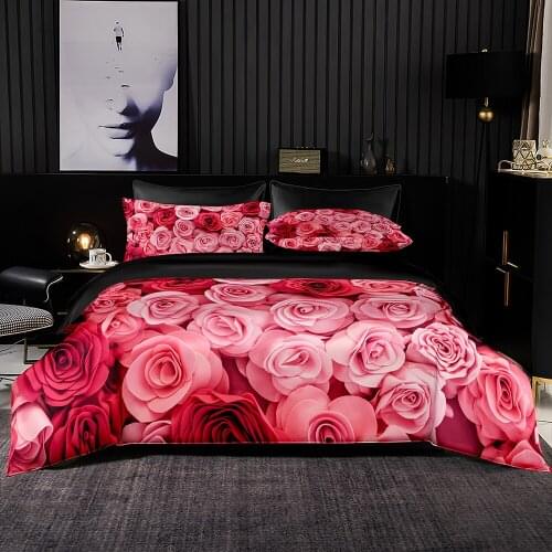 Romantic Luxury Style Duvet Cover Set With Pillowcase,200x200 Quilt Cover,264x228 Blanket Cover,Pink Rose Pattern Bedding Set