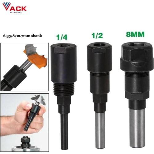 VACK 1/4" 8mm 1/2"Shank Router Bit Collect Extension Engraving Machine Extension Pole Milling Cutter For Woodworking Tools