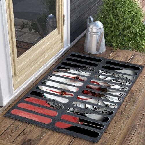 CLOOCL Happy Halloween Horror Bulldog Doormat Decor Print Dog Floor Door Mat Non-Slip 3D Soft Flannel Carpet for Hallway Bedroom