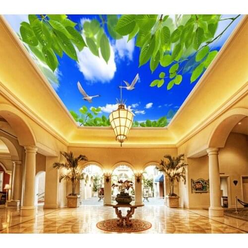 Beautiful blue sky green leaf ceilings Landscape wallpaper murals ceiling 3d wall murals wallpaper