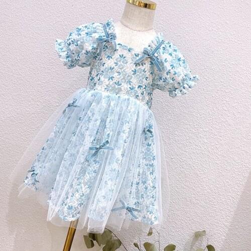 Girls Lace Short-sleeved Dress 2021 Summer New Little Girl Butterfly Dress Childrens T Yarn Princess Dress Baby Clothes
