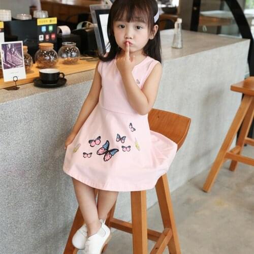 Girls Summer Dress Butterfly Cartoon Print Infant Cotton Baby Clothes Children Cute Soft Cloth For Baby Girls 12M-6Y