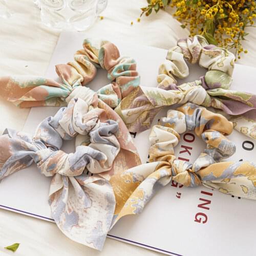 Fashion Floral Print Scrunchies Color Hair ribbon For Women Rabbit Ears Large Intestine Hair Ring Elastic Hair Accessories